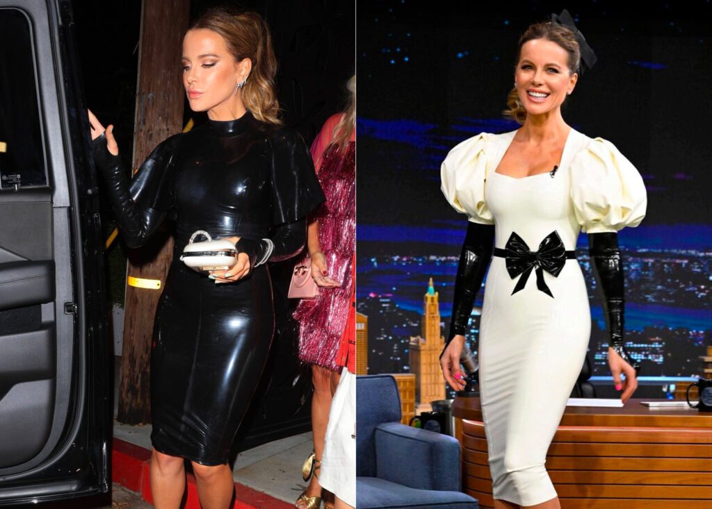 Kate Beckinsale Black & White Latex Dress