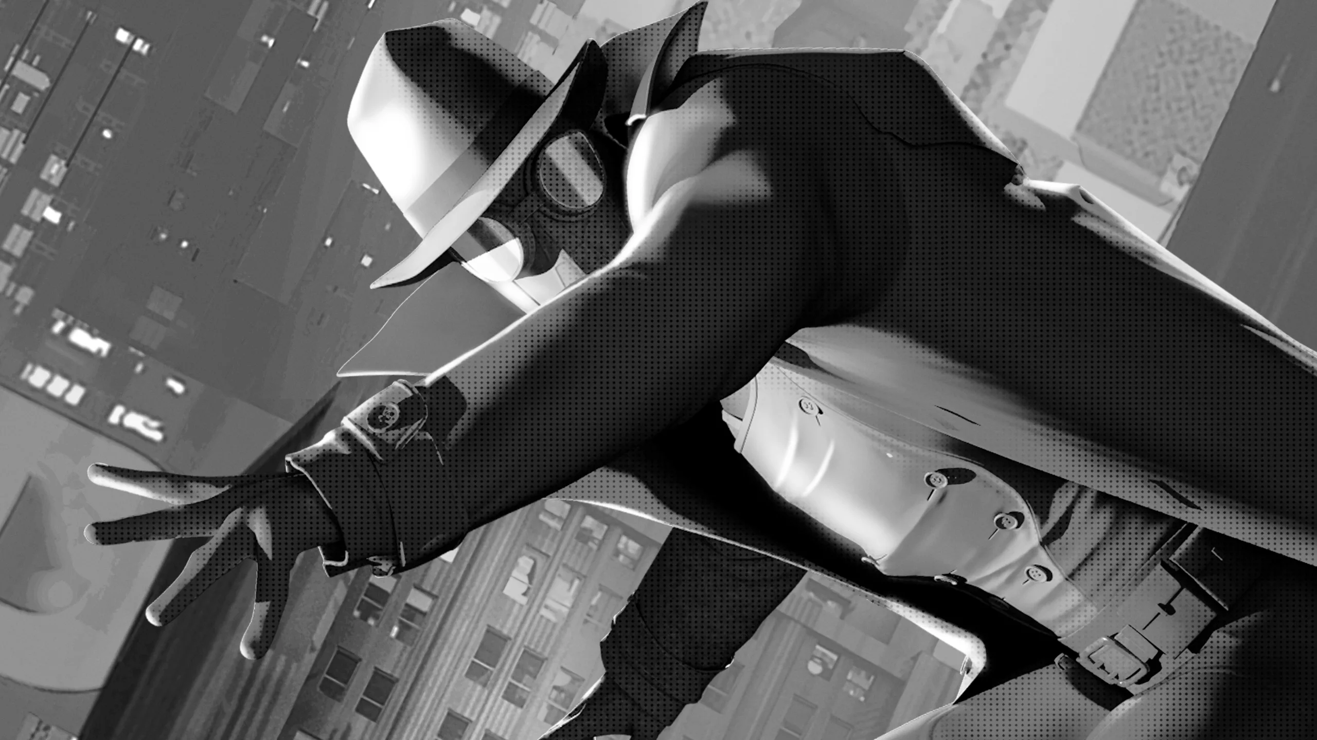 Spider-Man Noir a man wearing a hat and a mask