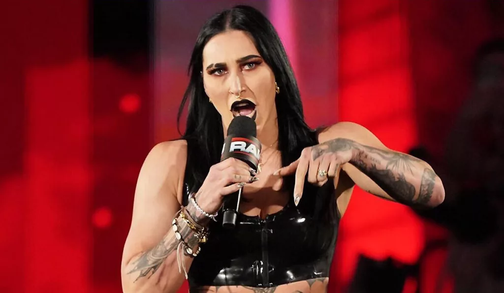Rhea Ripley confronting Bianca Belair and Iyo Sky on WWE RAW
