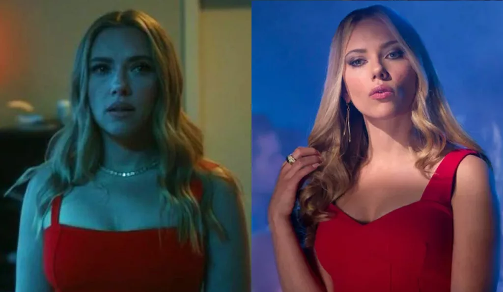 scarlett johansson snl 2025 don jon red dress