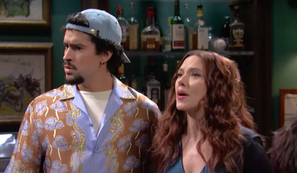 scarlett johansson snl 2025  bad bunny couples at the bar