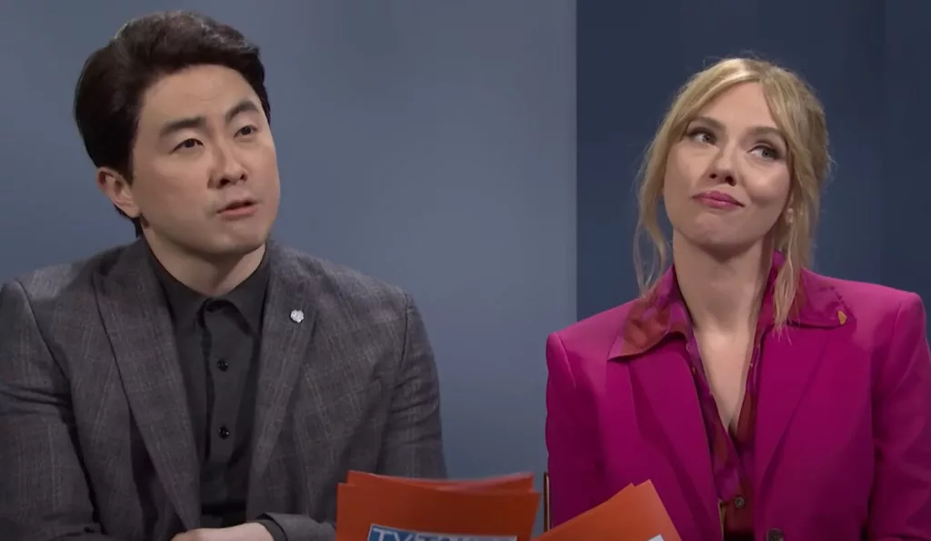 scarlett johansson snl 2025 tv junket