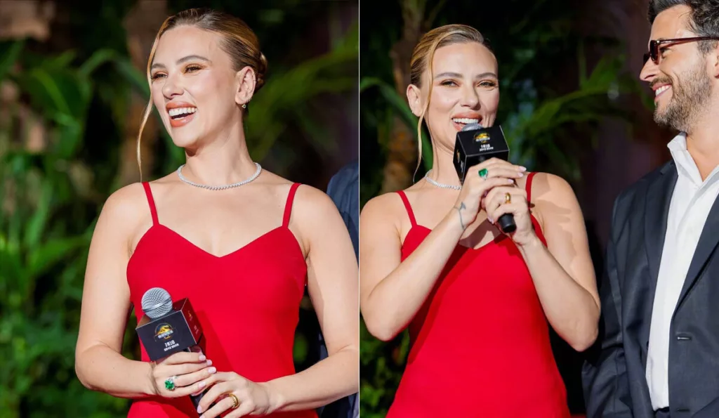 Scarlett Johansson at the Shanghai premiere of Jurassic World Rebirth - Red Dress