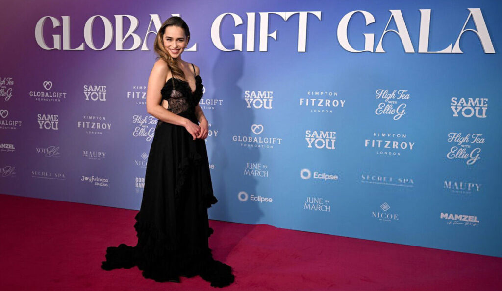 Emilia Clarke Dazzles in Sheer Black Lace Gown at London’s Global Gift Gala