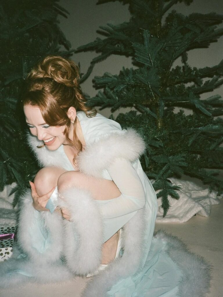 Madelaine Petsch Glows in Blue Fur-Trimmed Gown for Dreamy Christmas Shoot - @andiejjane