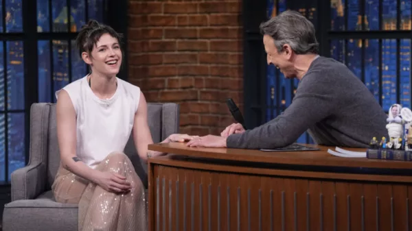 Kristen Stewart Rocks a Sheer Dress Look On 'Late Night With Seth Meyers'